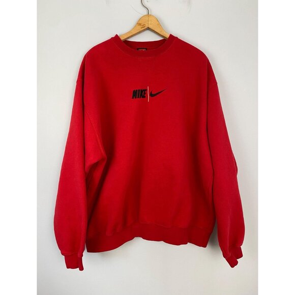 Vintage Nike Center Swoosh Crewneck Sweatshirt, XXL, Y2K Red Crewneck Pullover - Picture 7 of 9